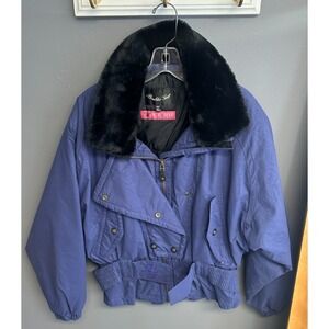 Vintage Womens Boulder Gear Purple Ski Jacket Sz 12 Faux Fur Collar Coat 80s 90s